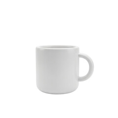 Plain white ceramic mug with handle isolated on transparent background