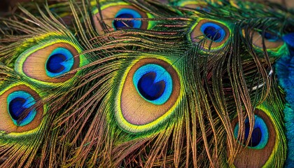 Fototapeta premium Close-up of vibrant peacock feathers