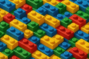 Obraz premium Colorful plastic toy bricks, construction blocks texture. AI Generative.