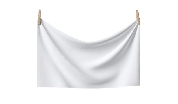 White fabric draped over wooden clothespins