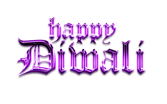 Happy Diwali greeting text PNG design, purple festive typography, shiny decorative lettering, Indian festival celebration message, holiday wishes, festive font, Diwali festival background design.