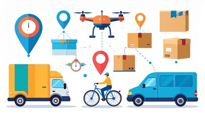 Flat Minimal Vector Delivery Service Icon Set
