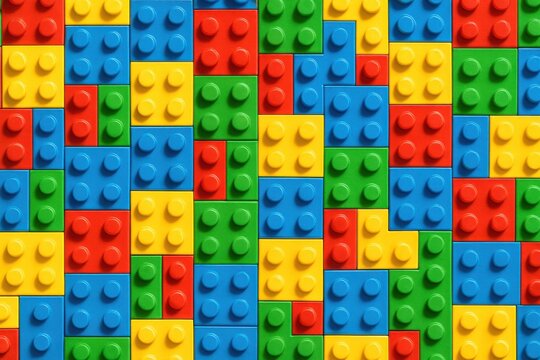 Plastic building blocks mosaic in bright colors. AI Generative.