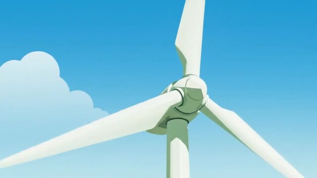 Wind Turbine Rotating Blades Against Clear Blue Sky