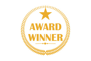 award winner icon, golden award winner badge with laurel wreaths icon set, vector illustration.