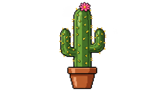 Pixelated cactus in terracotta pot - Powered by Adobe