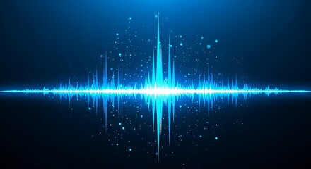 Abstract blue sound wave equalizer with light particles on dark background