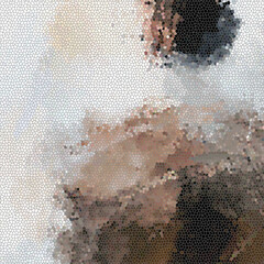 mosaic effect with a dark ash brown, light beige brown, and white overlapping polygonal colors create a textured appearance and form an indistinct abstract form 1