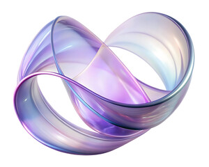 Abstract flowing ribbon with iridescent colors isolated on transparent background