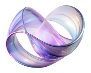 Abstract flowing ribbon with iridescent colors isolated on transparent background