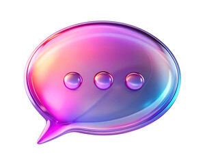 Holographic speech bubble isolated on transparent background with three dots inside