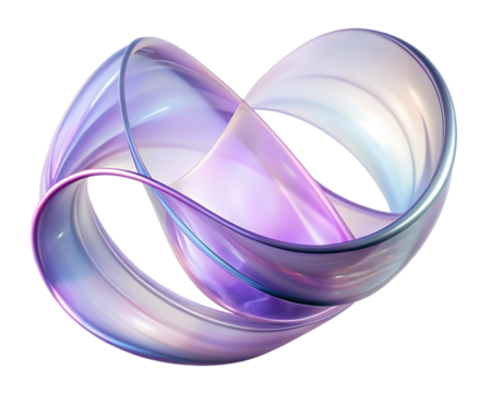 Abstract flowing ribbon with iridescent colors isolated on transparent background