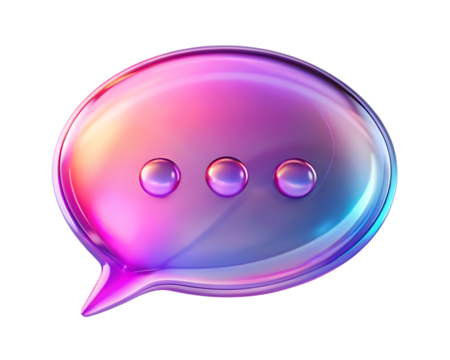 Holographic speech bubble isolated on transparent background with three dots inside