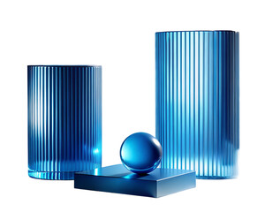 Blue glass geometric shapes isolated on transparent background for artistic decoration