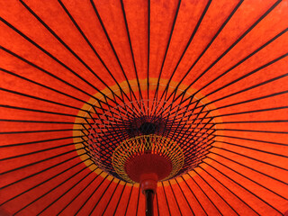 red wagasa umbrella close up and under