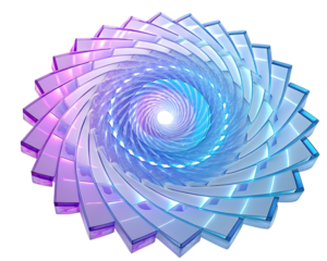 Abstract spiral design with blue and purple hues isolated on transparent background