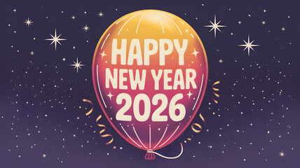 Naklejka premium Happy new year 2026 wax colored inflated balloon design. Happy new year 2026
