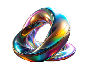Iridescent mobius strip isolated on transparent background with rainbow reflections