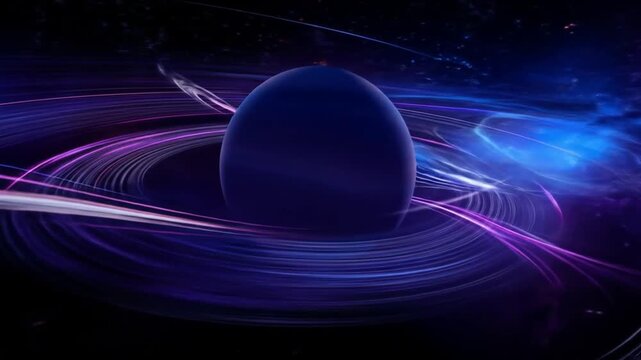 Dark cosmic singularity with swirling purple and blue energy in deep space, abstract astronomical event horizon vortex
