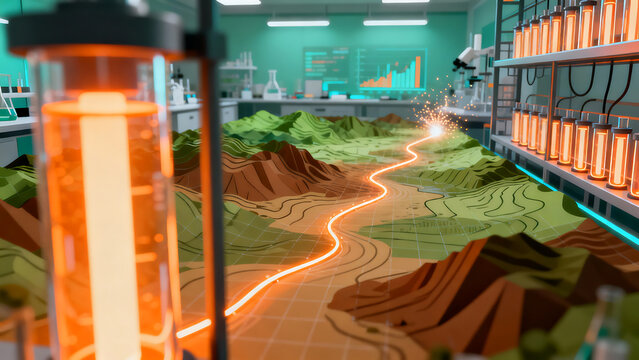 Financial 3D Data Landscape Tracking a Trajectory in a Lab