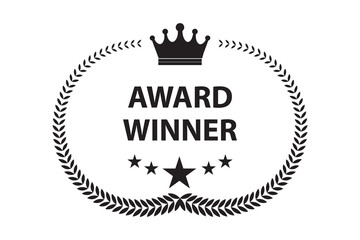 award winner icon, golden award winner badge with laurel wreaths icon set, vector illustration.
