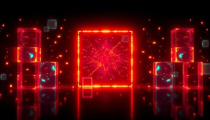 Abstract glowing digital blocks forming a conversation,  shapes,  algorithms