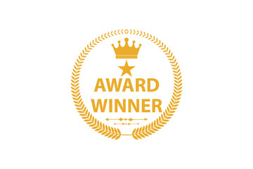 award winner icon, golden award winner badge with laurel wreaths icon set, vector illustration.