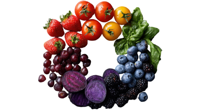 Colorful circle of fresh fruits and vegetables