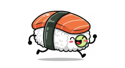 Running salmon sushi nigiri with wasabi