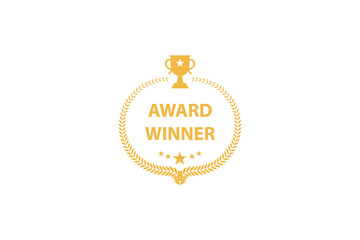 award winner icon, golden award winner badge with laurel wreaths icon set, vector illustration.