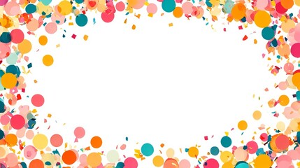 Playful polka dot frame. A cheerful, vibrant backdrop with scattered confetti, perfect for birthday greetings or festive events. Vector graphic.
 