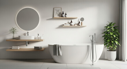 Serene Bathroom Interior with Freestanding Tub and Natural Light A Modern Sanctuary of Relaxation and Clean Design for a Spa Like Experience at Home