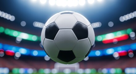 Obraz premium Closeup of a soccer ball in a stadium with blurred background, creating a dynamic and energetic atmosphere