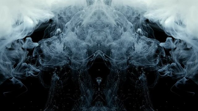 Abstract sinister demonic background for a horror movie screensaver. White cosmic writhing smoke as a symbol of destruction and chaos. The quintessence of worlds. Endless trip