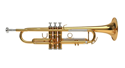 Obraz premium A shiny gold trumpet isolated on transparent background, a brass instrument used in jazz, classical, and popular music, showcasing its elegant design
