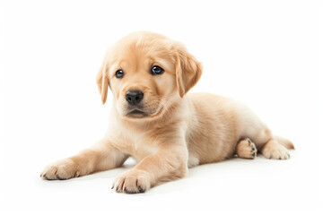 6 weeks old labrador. 6 weeks old, adorable and curious Golden Retriever puppy isolated on white background