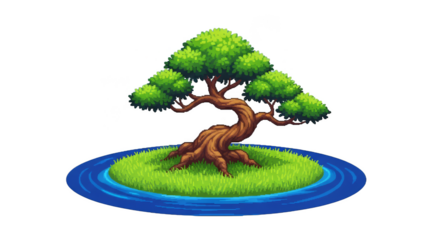 Tranquil pixel tree on verdant island