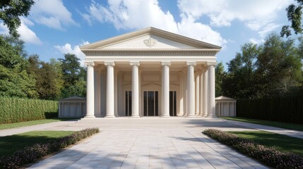 Neoclassical Temple in Lush Green Landscape