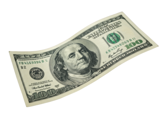 Extreme macro of an unfolded US 100 dollar bill, highlighting Benjamin Franklin, security features on transparent, dramatic studio light, concept of immense wealth.