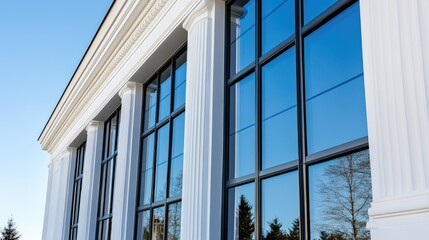 Classical Architecture: Elegant Building Facade with Large Windows and Columns