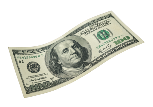 Extreme macro of an unfolded US 100 dollar bill, highlighting Benjamin Franklin, security features on transparent, dramatic studio light, concept of immense wealth.