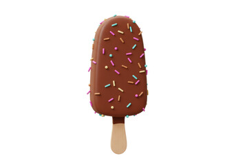 Isolated chocolate ice cream bar with sprinkles, summer popsicle, delicious sweet snack