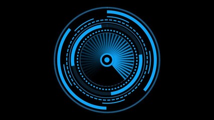Futuristic blue hud with circular design and radial lines highlighting advanced display technology. Blue futuristic circular hud element with radial lines showing advanced heads-up display technology. - Powered by Adobe