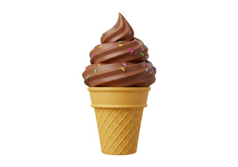 Isolated chocolate ice cream cone with colorful sprinkles dessert sweet treat flavor