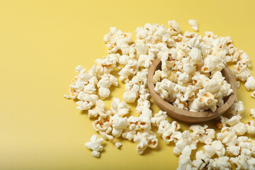 popcorn on a yellow background top view
