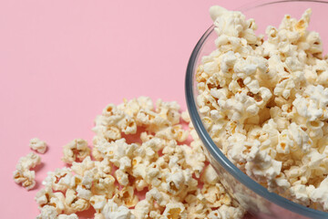 popcorn on a pink background
