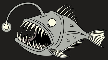 Cartoon Anglerfish with Bioluminescent Lure and Sharp Teeth Illustration (2)