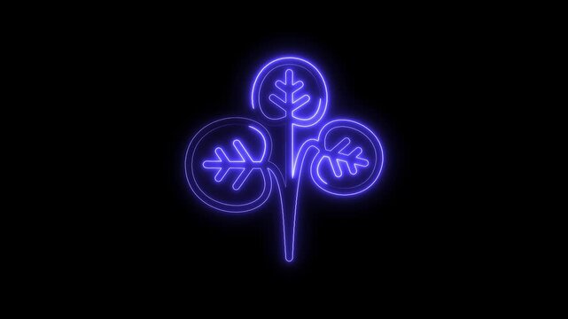 Neon shamrock animation on black background glowing st patricks day decoration motion graphics element