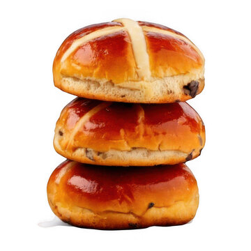 a stack of hot cross buns isolated on white and transparent background