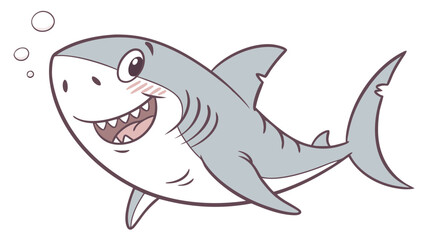 Smiling Cartoon Shark with Blush and Bubbles Friendly and Playful